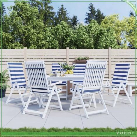 361255 Coussins de chaise à dossier haut lot de 6 rayures bleu/blanc (1/5)