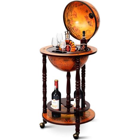 Mappamondo Bar con Ruote Mobile Porta Liquori, con Stile retrò, Marrone, 88 x 45 x 45 cm