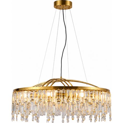 Lustre suspension doré 40 cm en cristal, luminaire design luxe E14 x4 réglable pour salon salle à manger chambre entrée