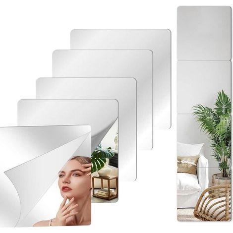 9 Pièces Miroir Mural Adhesif Miroir Mural Autocollant Acrylique Miroir Collant Muraux Carrés Flexible Miroire Deco pour Salle de Bain, Salon15 15CM (1/4)