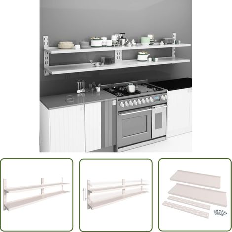The Living Store Schweberegale mit 2 Böden 2 Stk. Edelstahl 300x30 cm - Wandregal - Edelstahlregal - Küchenschrank - Aufbewahrungssystem - Stauraum (1/5)