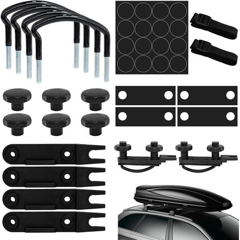 Kit di fissaggio a U per box da tetto, 4 set di bulloni universali, larghezza interna 85 mm, con 8 dadi di bloccaggio e 2 fasce, accessorio di montaggio per SUV e veicoli commerciali (1/5)