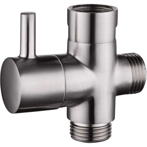 Robinet 3 voies en laiton massif G1/2" pour douchette, composants de douche, raccord universel, nickel brossé DSF007 (1/5)