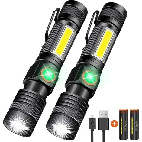 USB-wiederaufladbare Taschenlampe (Batterie enthalten), magnetische LED-Taschenlampe, superhelle taktische LED-Taschenlampe mit COB-Seitenlicht, wasserdicht, beste Zoom-Taschenlampe für