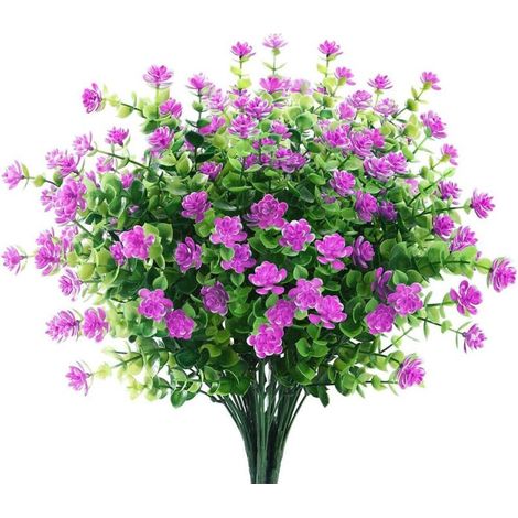 6 Paquets de Fleurs Artificielles Résistantes aux UV, Décoration en Plastique pour Jardin et Fenêtre (Rose) (1/4)