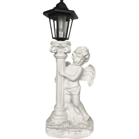 Statue de jardin, sculpture d'ange avec éclairage solaire (côté droit), décoration ornementale de jardin, adaptée aux jardins, patios, cours et pelouses
