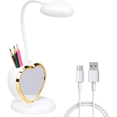 Lampe de bureau LED rose pour enfants, avec port USB, porte-stylo, support téléphone, 2 modes de couleur et protection oculaire, idéale pour chambre étudiante ou dortoir (1/5)