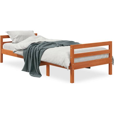 Lit simple Lit adulte Cadre de lit sans matelas cire marron 80x200 cm bois pin massif (1/5)