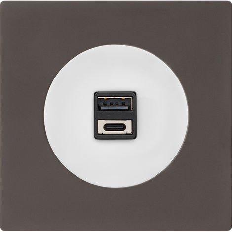 Double prise USB 2,6a a/c blanc glossy DOM + plaque simple taupe (1/5)