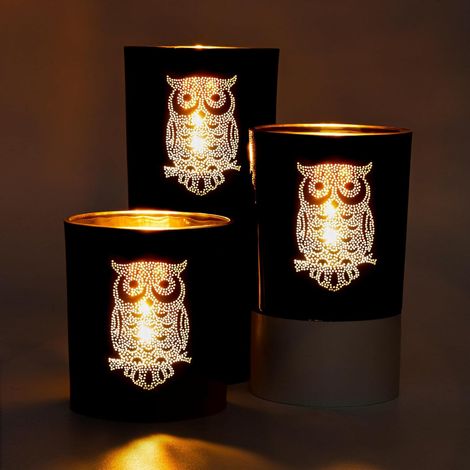 Bougeoir Hibou en Verre, 3 Pcs Photophore Bougeoir Romantiques Noir et Doré, Chandelier Fait à La Main Decoration Maison et Salon Cadeau pour Centre de Table Noël Anniversaire Mariage Fête (1/5)