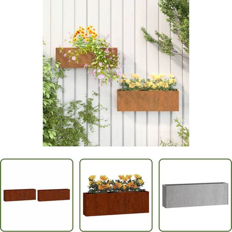 Acier corten - Jardinières murales 2 pcs Rouillé Acier corten 53x10x17 cm (1/5)