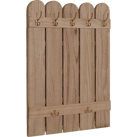 [NON UTILIZZATO] Appendiabiti a parete HHG-981, pannello salvaspazio, paulownia 7 ganci 86x60cm, naturale