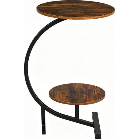 Runder Beistelltisch mit zwei Ebenen aus MDF und Metall, rustikal braun, 31 x 30 x 66 cm (1/5)