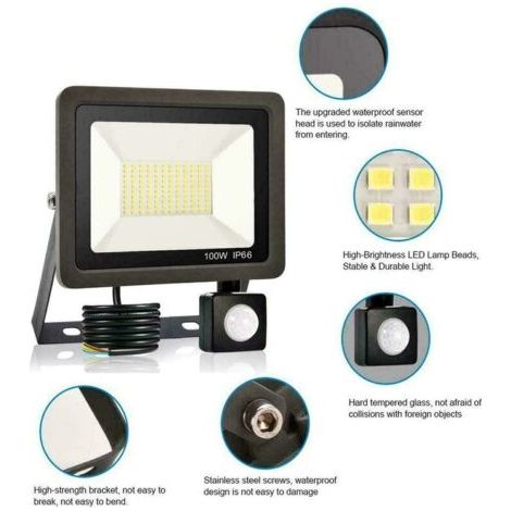 Projecteur à détecteur de mouvement 100W – Éclairage blanc froid 60000LM – Étanche IP65 pour jardins et garages – Angle d'éclairage 120° (1/5)