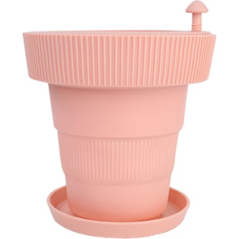 1 pot d'intérieur à arrosage automatique, 18,5 cm, silicone vert, avec drainage et soucoupe, réglable, pliable pour plantes d'intérieur et extérieur (1/5)