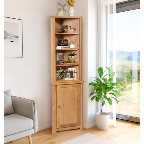 Hallowood Furniture Waverly Corner Cupboard and Top, Solid Oak Storage Cabinet with 5 Adjustable Shelves & Cupboard, Ideal Corner Cabinets for Living Room, Kitchen Oak Furniture