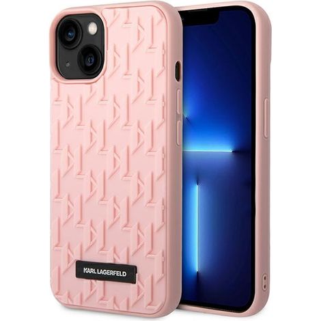 Cover per iPhone 14 Plus con monogramma 3D di Karl Lagerfeld (rosa)