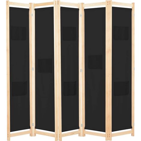 Cloison de séparation 5 panneaux-Paravent-Séparateur de pièce Noir 200 x 170 x 4 cm Tissu (1/5)