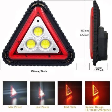 COB 30W 1500LM LED Lampe de Travail Rechargeable Portable étanche Projecteur LED Triangle Voyant d'Avertissement pour Camping en Plein Air Randonnée Réparation de Voiture d'urgence éclairage de Chanti (1/5)