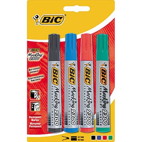 BIC Marking 2300 marcatore permanente Punta smussata Nero, Blu, Verde, Rosso 4 pz (1/3)