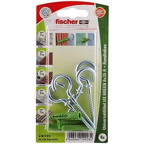 Fischer 4x  Taco universal  VERDE UX  6x35 R  RH con  tope y  gancho redondo  - 524803
