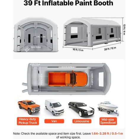 Cabine de Peinture Gonflable 12x5x4 m Souffleurs de 950W+1100W Gris, Tente de Pulvérisation Portable avec Filtre en Coton et Espace… (1/5)