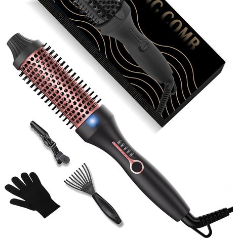 Thermal 38mm Heat Brush, Round Thermal Brush 120-200℃, Double Voltage, Increase Hair Volume, Used as Comb, Straightener, Curling Iron, Compact and Lightweight Size (1/5)