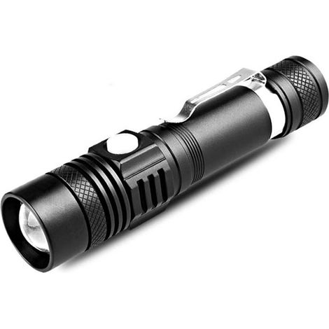 Lampe Torche LED Rechargeable USB,3 Modes Eclairage, Lampe de Poche Zoomable pour Ménage, Le Camping, La Randonnée, D'urgence (1/5)