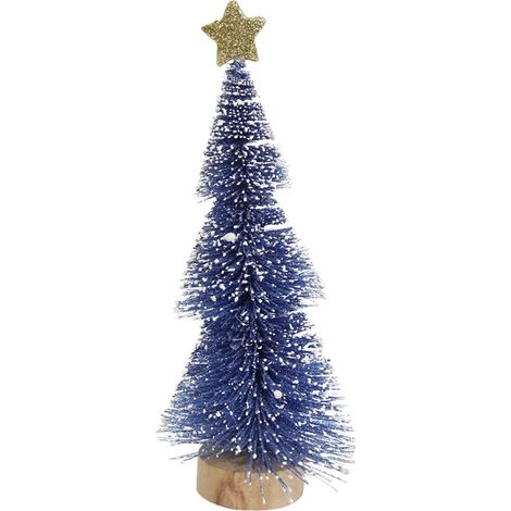 Arbre De Noël Miniature - Base En Bois - Décor De Table Intérieur Pour Village De Noël - Bleu - Lot De 4 (1/5)