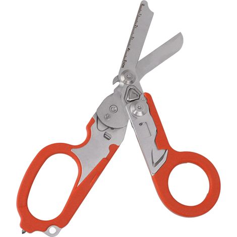 Ciseaux de Secours Multifonction en Acier Inoxydable, Pince et Ciseaux Pliables pour Camping et Urgence - Orange (1/5)