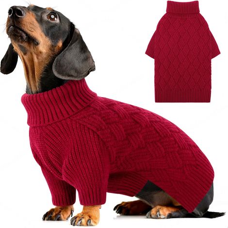 Pull en maille tressée de style classique avec col roulé pour chien, vêtement d'hiver chaud et extensible à deux pattes pour animaux de compagnie de petite, moyenne et grande taille (1/4)