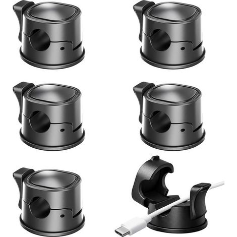 Sujetacables autoadhesivos - Clips giratorios - Organización de cables de escritorio - Mecanismo de resorte de una sola mano - 3x3x2 cm - Negro (1/5)
