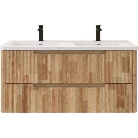 Meuble double vasque suspendu 120 cm CANELLO - Chêne cannelé (1/4)