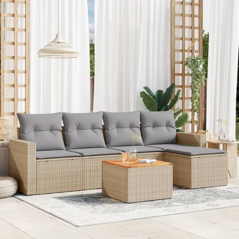 Juego de sofás jardín con cojines beige mezcla 6 pzas ratán PE vidaXL (1/5)