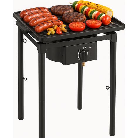 Réchaud à Gaz 1 feu Barbecue grill 4,5kW 2en1 Bruleur fonte + Plaque Grill Fonte 40×40cm 3 hauteurs modulables Piezo INTEC