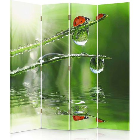 Paravent Design Coccinelles & Nature pour Intérieur Lumineux - 145 x 180 cm - 1 face déco, 1 face noir