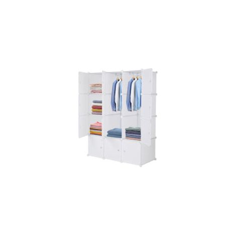 12 étagères de rangement empilables en plastique cube organisateur de cube conception armoire de placard modulaire multifonctionnelle avec tige de suspension blanc