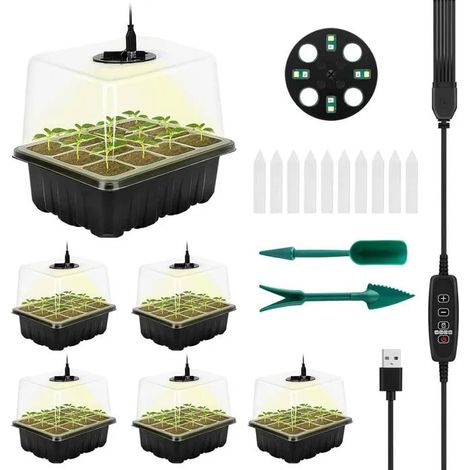 Mini Serre pour Plantes 10 Pièces Bac à Semis Plateaux de Culture avec Tapis Chauffants,Contrôleur de Minuterie Luminosité (1/4)