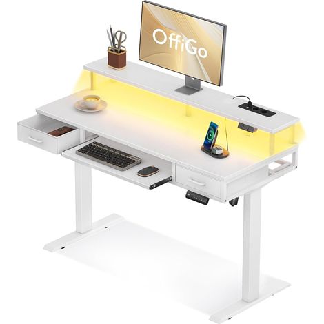 Schreibtisch Höhenverstellbarer Coleshome 120x54cm weiß LED USB