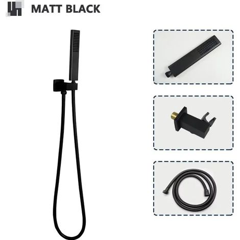 (Lot de 3 pièces noir) Pommeau de douche à main en laiton doré rose brossé avec flexible en acier inoxydable de 1,5 m, accessoire de support de douche à économie d'eau (1/5)