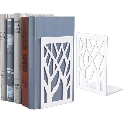 Serre Livres Métal Cale Livre- 1 Paire Séparateurs de Livres Anti Rayures pour Bureau, Maison, Écoles CD, Librairie et Bibliothèque (Blanc Brindille)
