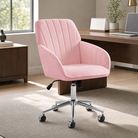 Silla de oficina 60x60x97 cm de terciopelo rosa, altura regulable FloraGrace (1/5)