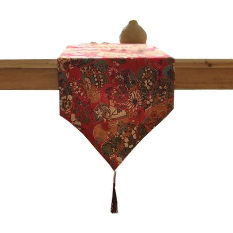 Nappe rectangulaire en coton et lin rouge 30 x 180 cm, idéale pour décorer la maison et les fêtes (1 pièce). (1/5)