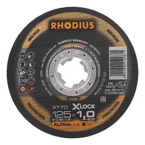 Disco de corte Rhodius xt70 x-lock 125 mm velocidad 80 m/s