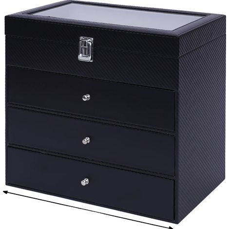 Boîte de rangement pour lunettes, 24 compartiments, matériau PU durable, noir (1/2)