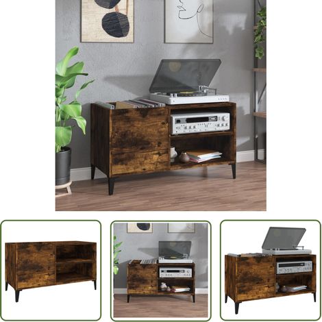 The Living Store Armoire à disques chêne fumé 84,5x38x48 cm bois d'ingénierie - Meuble À Disques - Armoire À Disques - Rangement Vinyl - Étagère Disque - Support Tourniquet (1/5)