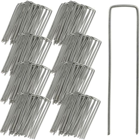 Relaxdays Securing Pegs Set of 200, Stainless, Bevelled Tips, Drive In, 15 cm Long, Galvanised Steel, Silver