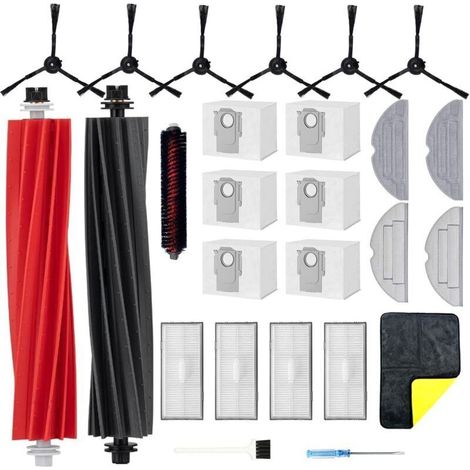Lot de 26 Kit Aspirateur Accessoires de Rechange pour Roborock S8 Pro Ultra Pièces Détachées: 2 Brosses Principales, 6 Brosses latérales, 4 HEPA, 6 Sacs, 4 Serpillières,1 Brosse Autonettoyante (1/4)