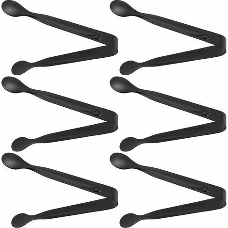 Stainless steel ice tongs, serving tongs, BBQ tongs, kitchen tongs, sugar tongs, cookie tongs for home and bar, set of 6 (black) - AquaForge (1/4)