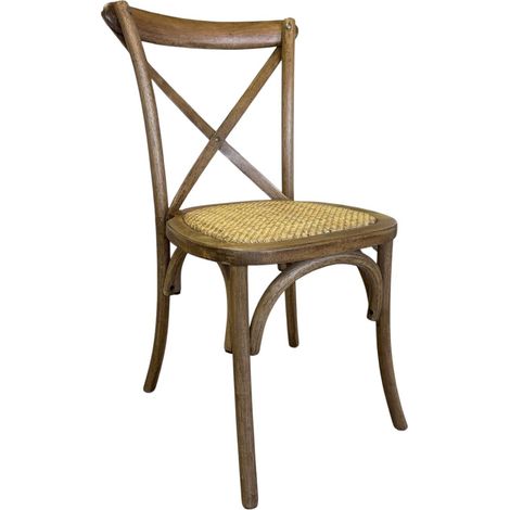 Chaise Thonet Cross en bois massif et assise en rotin finition marron antique empilable (1/5)